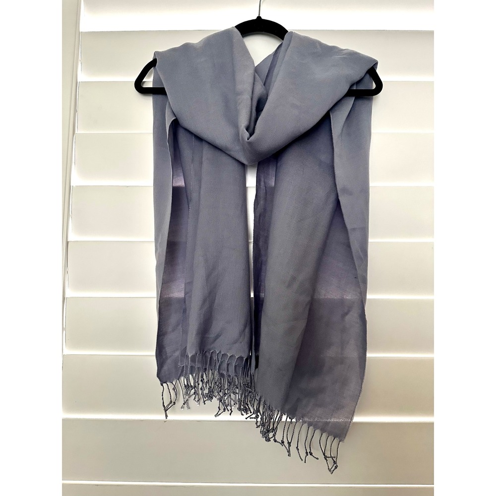 Grey Pashmina Style Scarf Wrap with Tassel Fringe Soft Acrylic Shawl Solid Grey